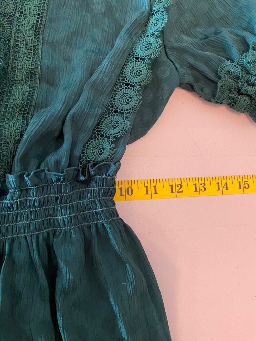 Max Studio Women’s Emerald Green Jacquard Dot Lace Trim Maxi Dress XS - Picture 10 of 12
